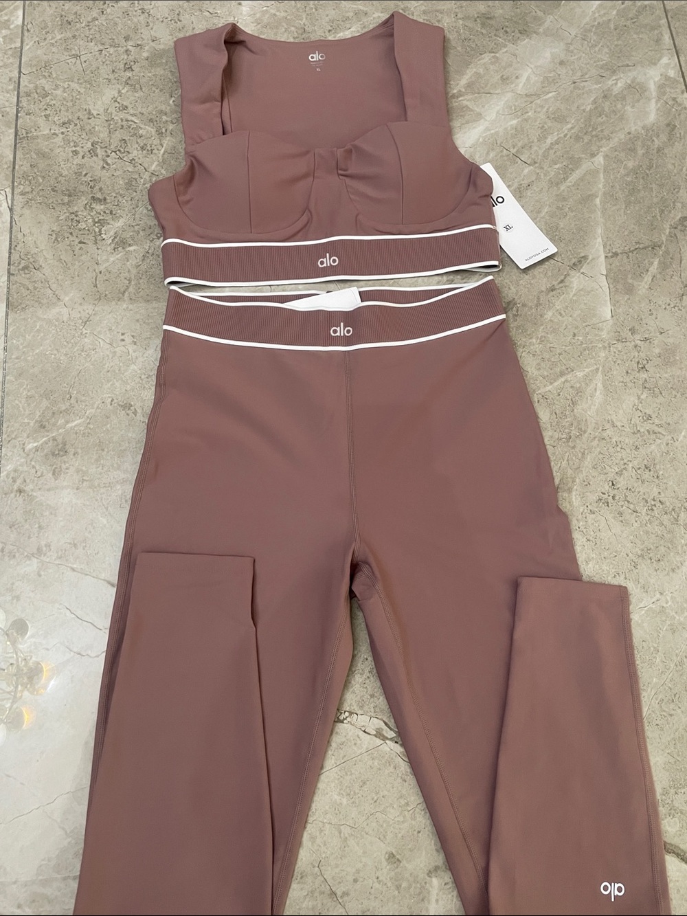 ALO Yoga Mauve High-Waist Leggings and Support Bra Set